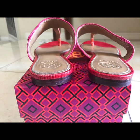 Tory Burch Red/Pink/Orange Leather Sandals Size 6 - Picture 5 of 7